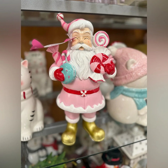 Other - Pink Santa Holding Macarons Peppermint Square